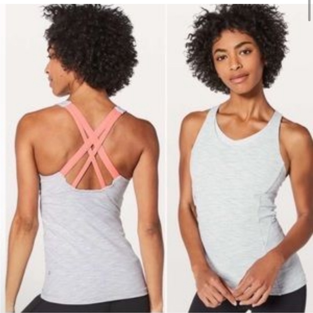 lululemon athletica Heathered Light Gray Tank with Pink Strappy Back